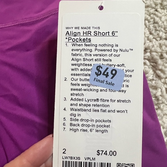 LULULEMON ALIGN 6” SHORTS SIZE 2 NWT - Picture 2 of 10